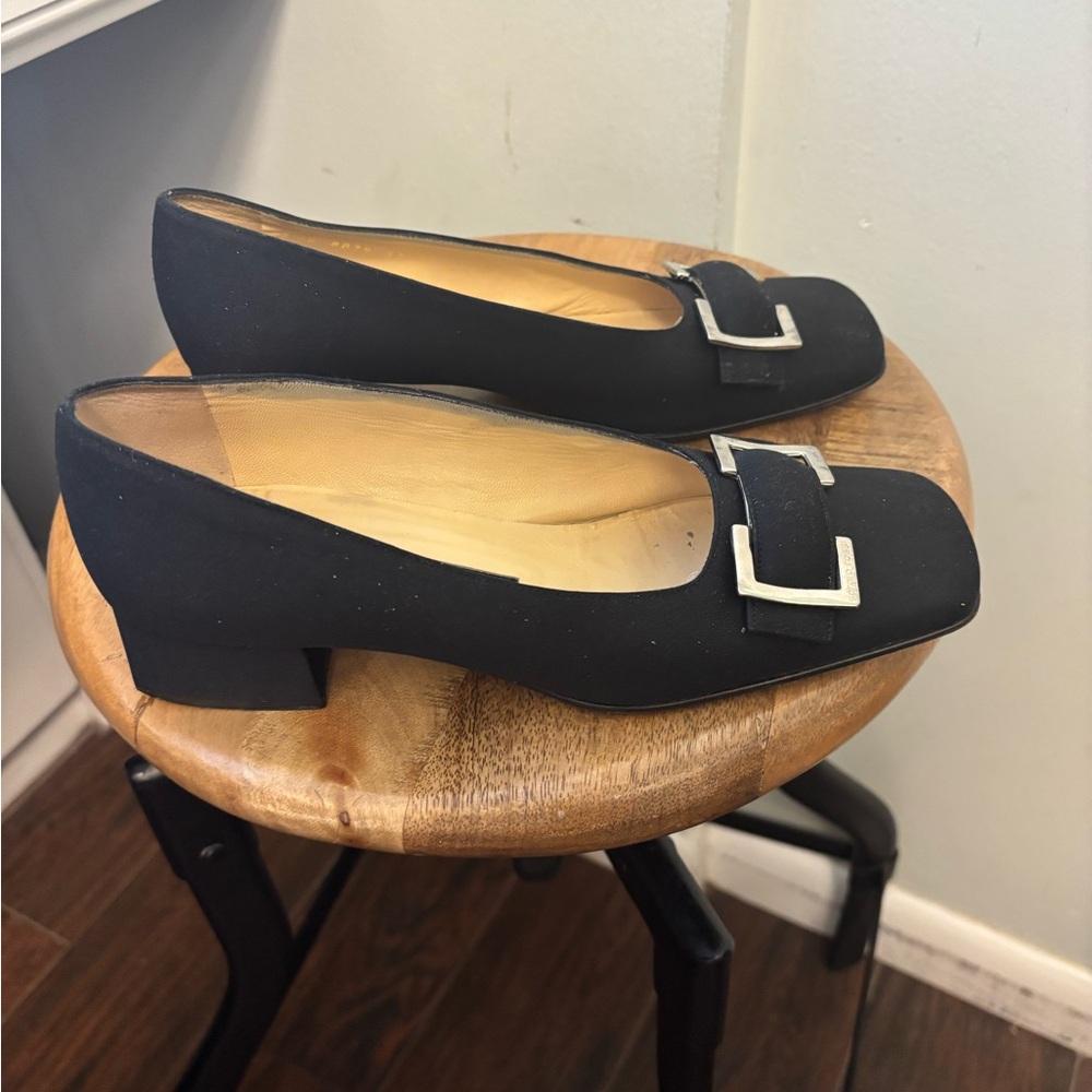 Sergio Rossi Black Flats with Silver Buckle - Picture 2 of 8